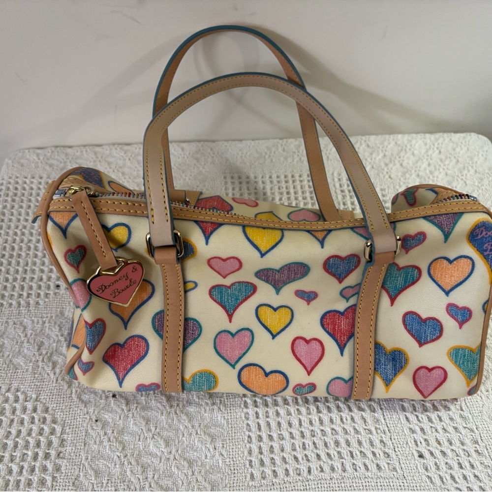 Dooney & Bourke Heart Print Satchel - Multicolor on Cream